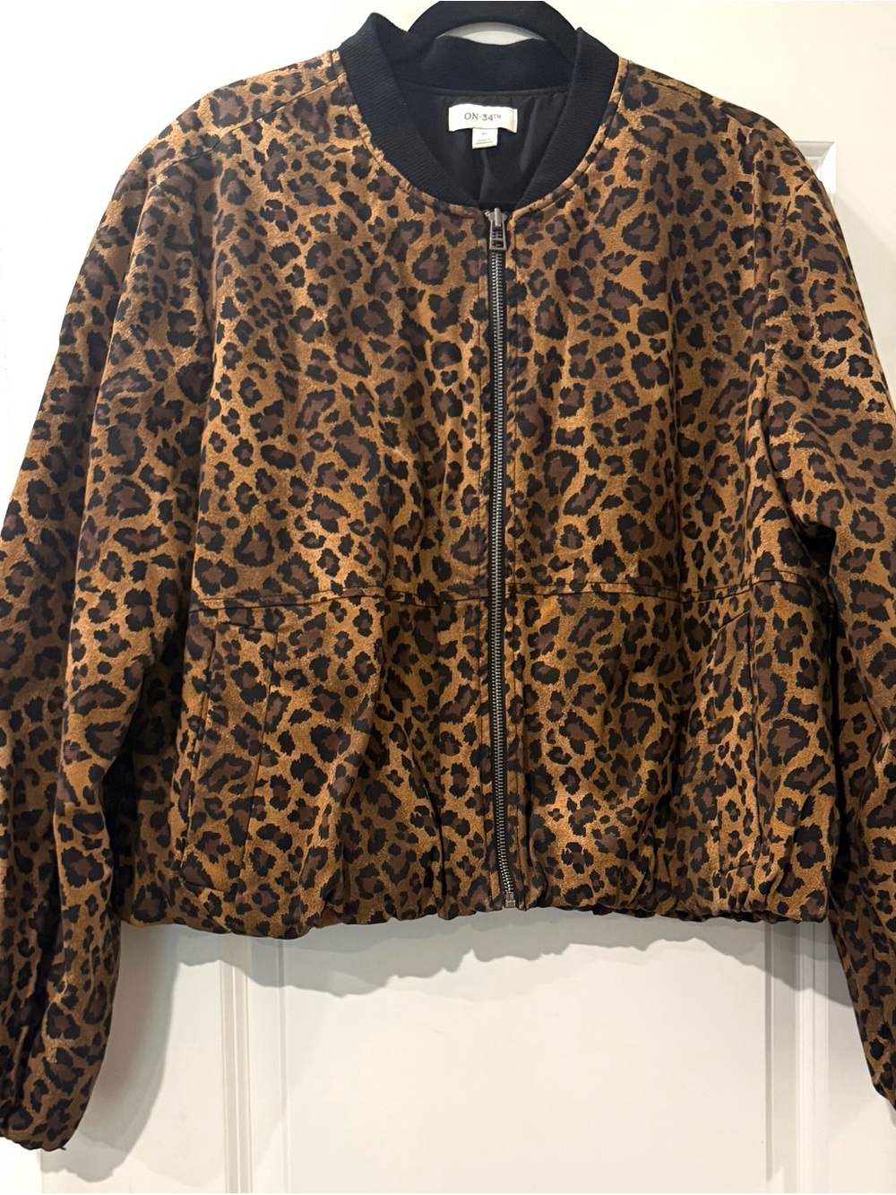 ON 34th Leopard Print Bomber Jacket - Brown/Black